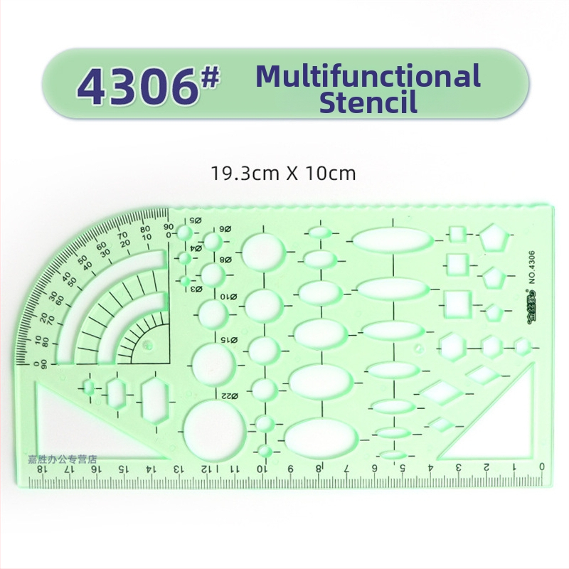 Rigla șablon pentru desen – șabloane de cerc și elipsă, design cu scară dublă, plastic, model 4309