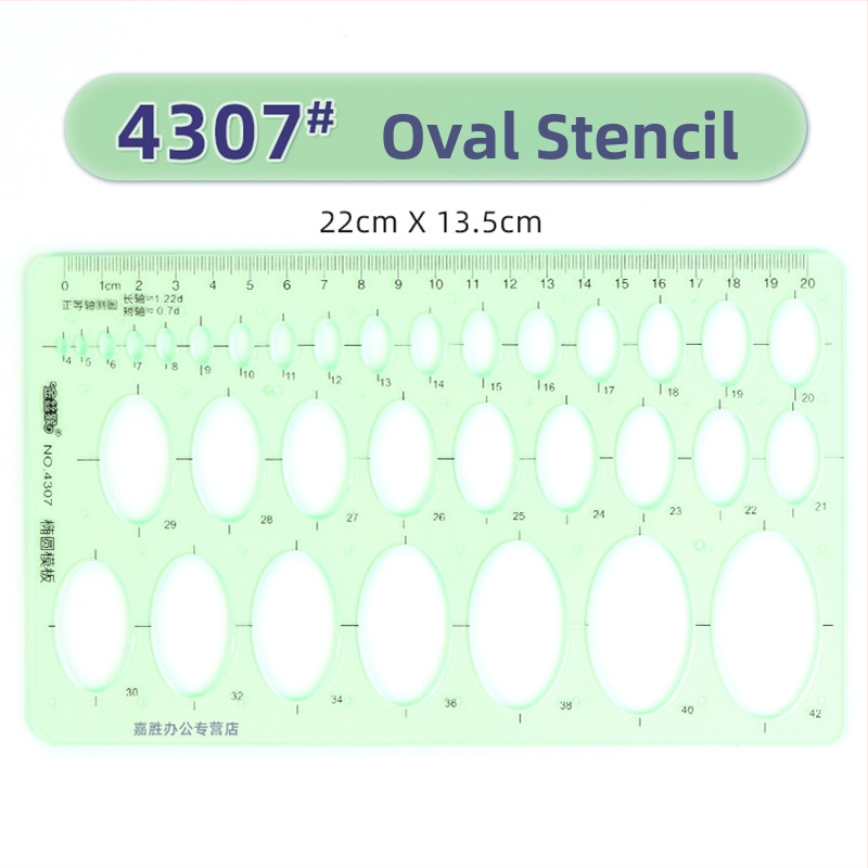 Rigla șablon pentru desen – șabloane de cerc și elipsă, design cu scară dublă, plastic, model 4309