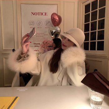 Дамско палто от вълна с двустранно ръчно шиене и панделка, средна дължина, корейски стил, реглан ръкави