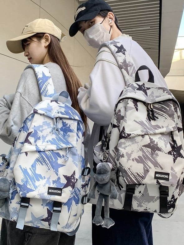 Unisex Oxford ruksak s velikim kapacitetom, zakrivljene naramenice, uzorak zvijezda