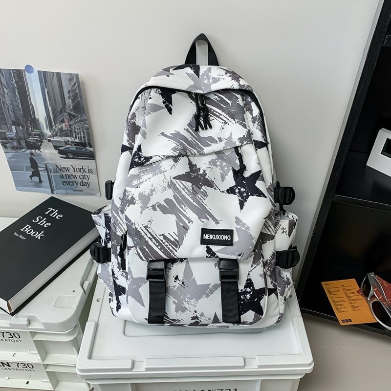 Unisex Oxford ruksak s velikim kapacitetom, zakrivljene naramenice, uzorak zvijezda