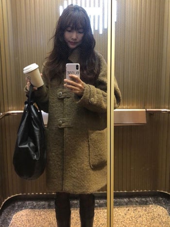 Дамско вълнено палто с лацкан, средна дължина, свободна кройка, корейски стил