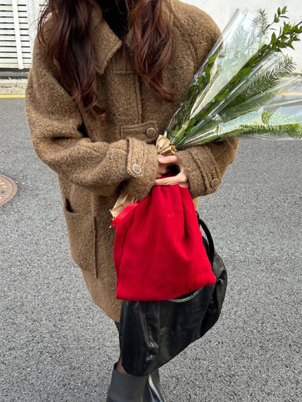 Дамско вълнено палто с лацкан, средна дължина, свободна кройка, корейски стил