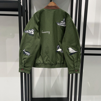 SAVI~ Francúzsky štýl 2025 jesenná-zimná krátka bunda s výšivkou motívu vtáka a ryby, 3D vzor, pásové sťahovanie, bavlna, stojací golier, zips