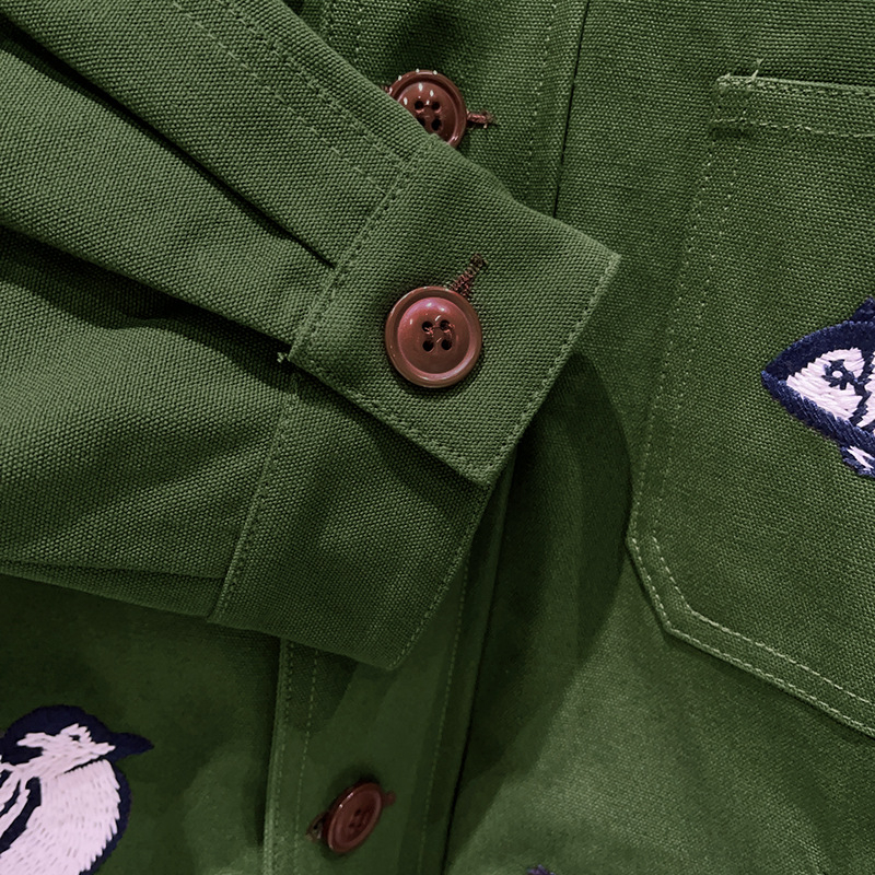 SAVI~ Francúzsky štýl 2025 jesenná-zimná krátka bunda s výšivkou motívu vtáka a ryby, 3D vzor, pásové sťahovanie, bavlna, stojací golier, zips