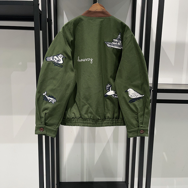 SAVI~ Francúzsky štýl 2025 jesenná-zimná krátka bunda s výšivkou motívu vtáka a ryby, 3D vzor, pásové sťahovanie, bavlna, stojací golier, zips