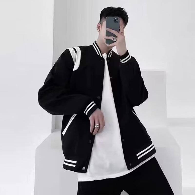 Muška baseball jakna s color-block dizajnom, High Street stil, ovratnik crewneck, jednostruka kopča, opuštena silueta