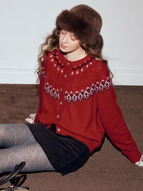 Sailfish kardigan od 100% merino vune, jacquard pletenje, okrugli izrez, dugi rukavi, srednja debljina, elegantan gradski stil, zima 2025