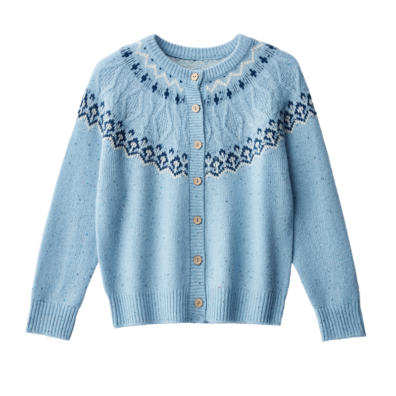 Sailfish kardigan od 100% merino vune, jacquard pletenje, okrugli izrez, dugi rukavi, srednja debljina, elegantan gradski stil, zima 2025