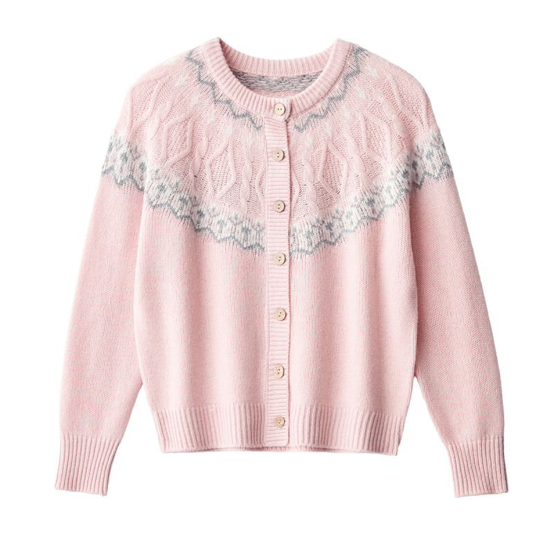 Sailfish kardigan od 100% merino vune, jacquard pletenje, okrugli izrez, dugi rukavi, srednja debljina, elegantan gradski stil, zima 2025
