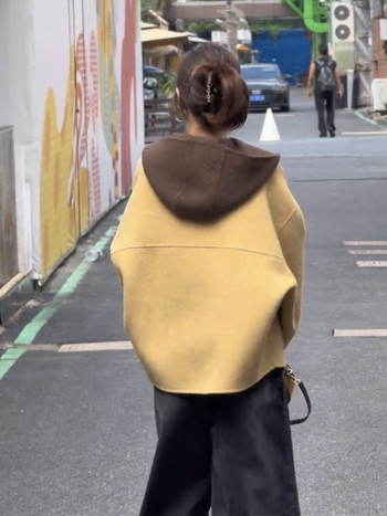 Дамско вълнено палто с качулка, свободен силует, корейски стил, дебел плат, дължина 50–65 см