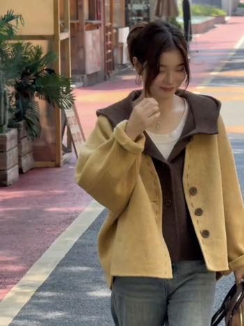 Дамско вълнено палто с качулка, свободен силует, корейски стил, дебел плат, дължина 50–65 см