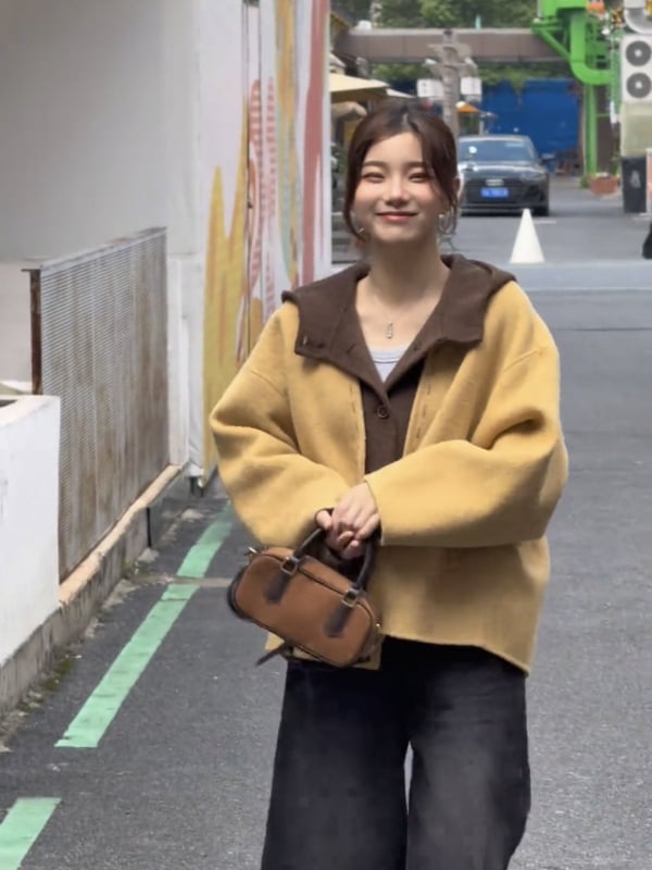 Дамско вълнено палто с качулка, свободен силует, корейски стил, дебел плат, дължина 50–65 см