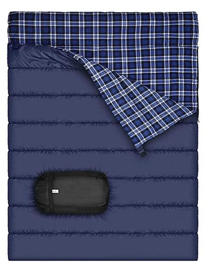 Dvostruki spavaći vreć za kampiranje, flanel tkanina, podstava: 210T poliester, oblik omotnice, za odrasle, težina oko 3,0 kg