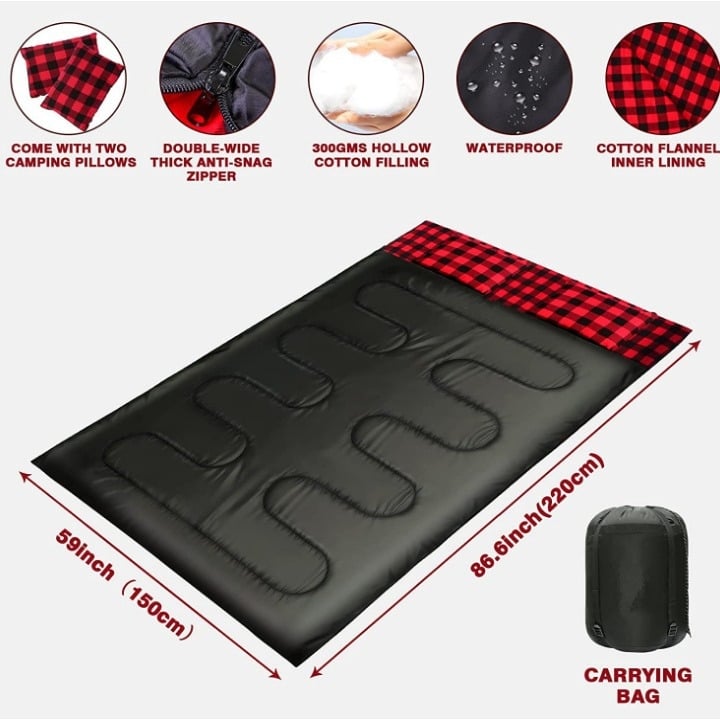 Dvostruki spavaći vreć za kampiranje, flanel tkanina, podstava: 210T poliester, oblik omotnice, za odrasle, težina oko 3,0 kg