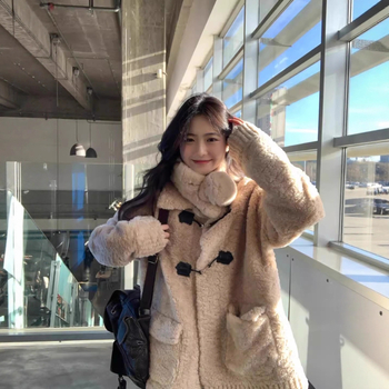 Дамско палто от велур с изкуствен пух, корейски стил, дебел, свободен силует, лацкан, закопчаване с катарами, обикновена дължина (50–65 см)