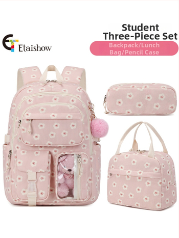 Torba za djevojke – Strawberry corduroy otisak, lagana, otporna na habanje, zakrivljene naramenice, podstava od poliestera, za srednju školu
