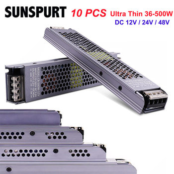 Sursă de alimentare LED ultra-subțire cu comutator pentru cutie de iluminat LED, intrare 100-265V AC, ieșire DC12V/24V, seria 45-500W, IP30, eficiență 90%