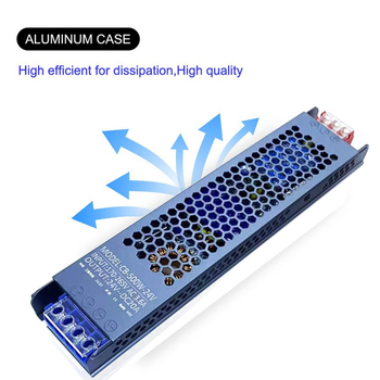 Sursă de alimentare LED ultra-subțire cu comutator pentru cutie de iluminat LED, intrare 100-265V AC, ieșire DC12V/24V, seria 45-500W, IP30, eficiență 90%