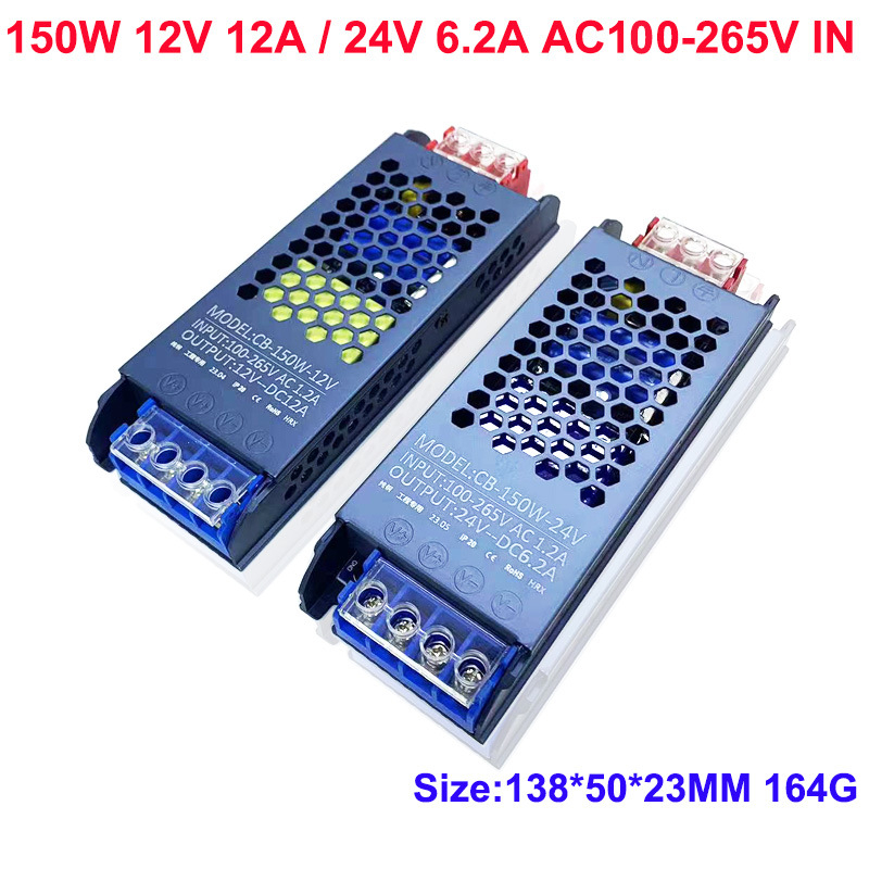 Sursă de alimentare LED ultra-subțire cu comutator pentru cutie de iluminat LED, intrare 100-265V AC, ieșire DC12V/24V, seria 45-500W, IP30, eficiență 90%