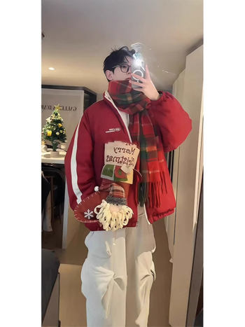 Muška dvostrano puffer jakna, koreanskog stila kardigan sa zatvaračem, uže u struku, zimska jakna s bočnim džepovima