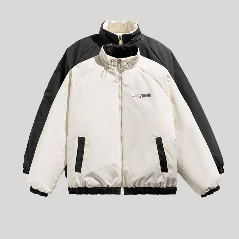 Muška dvostrano puffer jakna, koreanskog stila kardigan sa zatvaračem, uže u struku, zimska jakna s bočnim džepovima