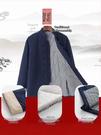 Muška ručno šivena pamučna jakna, debela i topla, stojeći ovratnik i čvorasti kopči, Tang stil