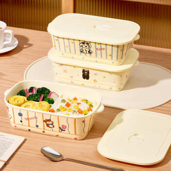 Keramička kutija za ručak s tri pretinca – pravokutnog oblika, izolirana, kompatibilna s mikrovalnom pećnicom, kapacitet ispod 300 ml