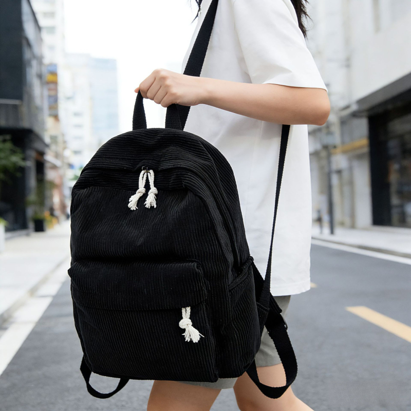 Раница велурова с урбанистичен минималистичен стил, подплата полиестер, вътрешен джоб с цип, затваряне с цип