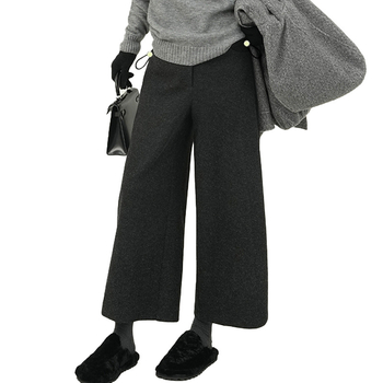 Панталони за бременни от вълна, висока талия, широки крачоли, дължина 9/10, плътна материя, полиестер 30–50% и вискоза под 30% (поддръжка на корема)