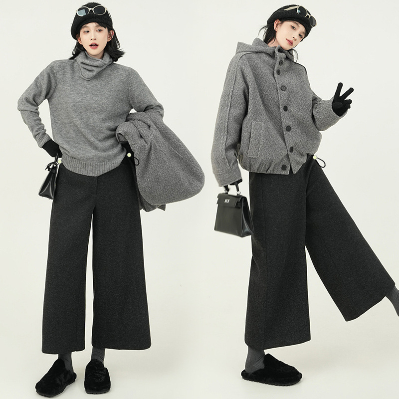 Панталони за бременни от вълна, висока талия, широки крачоли, дължина 9/10, плътна материя, полиестер 30–50% и вискоза под 30% (поддръжка на корема)