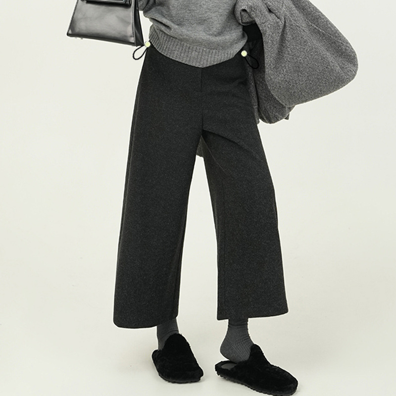 Панталони за бременни от вълна, висока талия, широки крачоли, дължина 9/10, плътна материя, полиестер 30–50% и вискоза под 30% (поддръжка на корема)