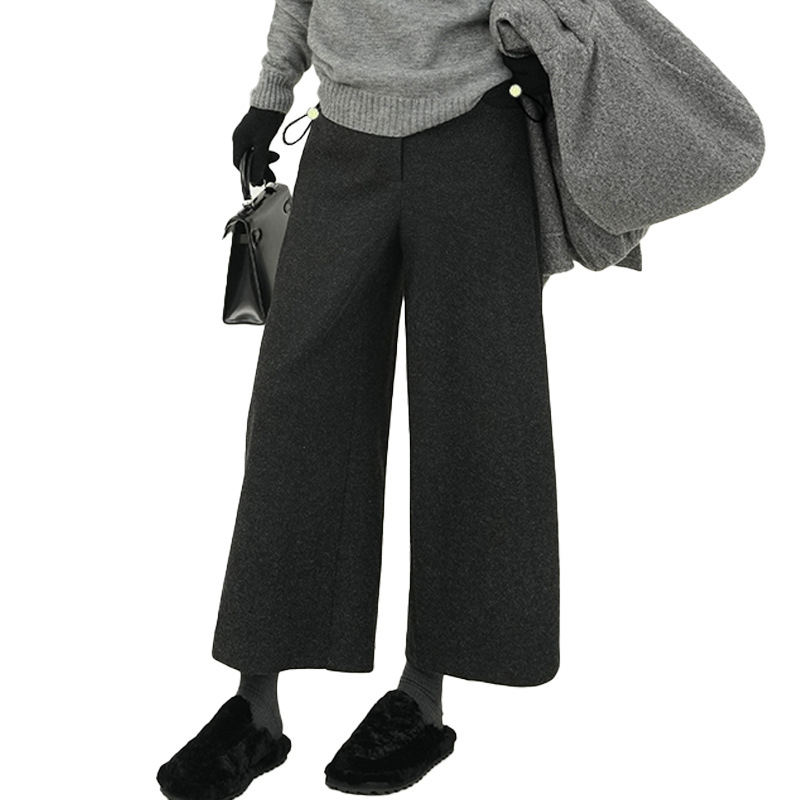 Панталони за бременни от вълна, висока талия, широки крачоли, дължина 9/10, плътна материя, полиестер 30–50% и вискоза под 30% (поддръжка на корема)