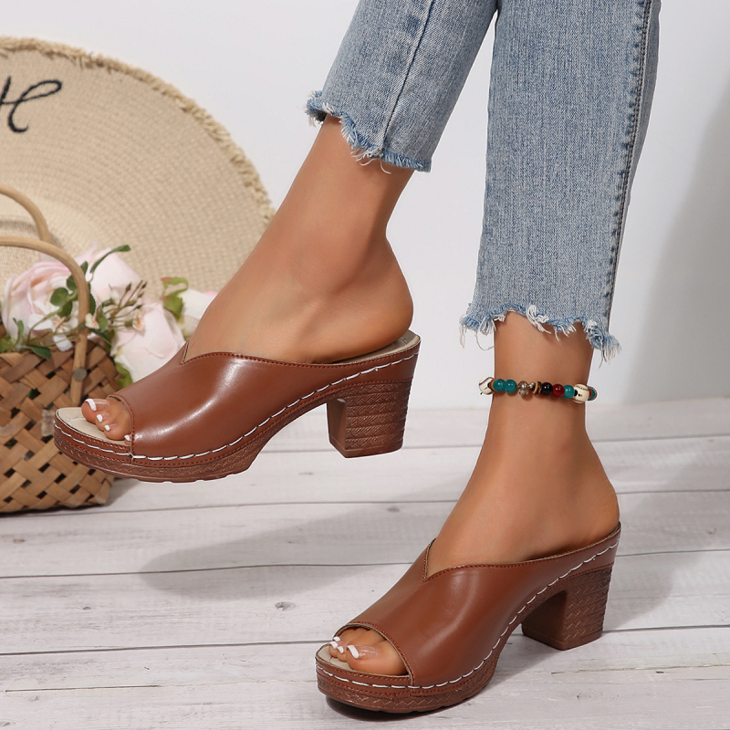 Libu дамски сандали, ромски стил, кръгъл нос, PU горна част, гумена подметка, пролет 2025