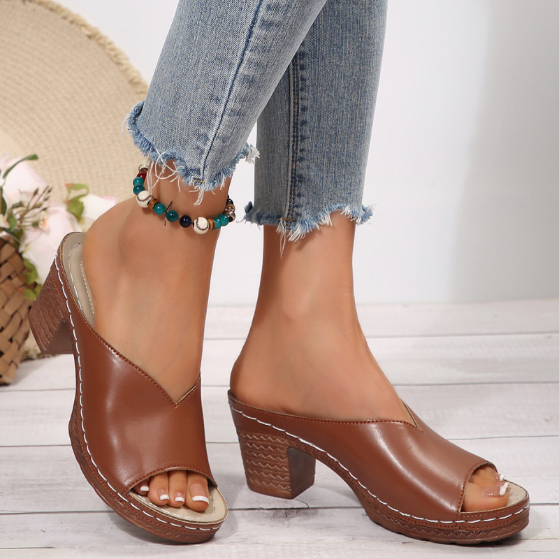 Libu дамски сандали, ромски стил, кръгъл нос, PU горна част, гумена подметка, пролет 2025