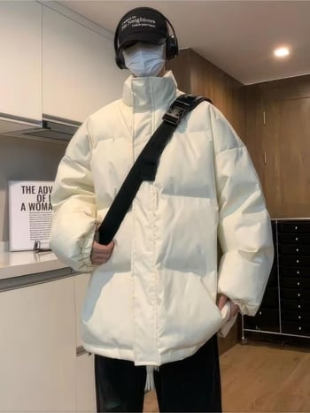 Muški zimski kaput od poliestera s punilom od vlakana sličnih svili i podstavom od istih vlakana, zatvarač, stojeći ovratnik