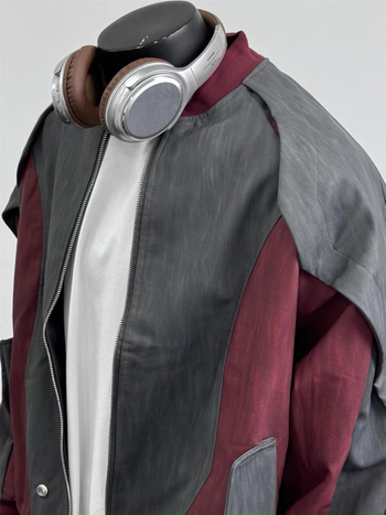 PU кожено бейсболно яке с разкроени шевове, ветроустойчиво, свободна кройка, дълги ръкави, странични джобове