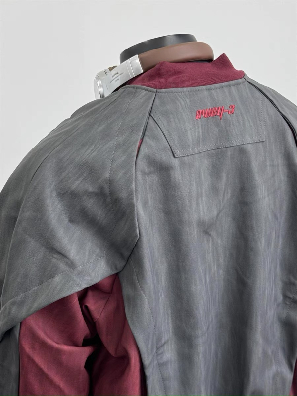 PU кожено бейсболно яке с разкроени шевове, ветроустойчиво, свободна кройка, дълги ръкави, странични джобове