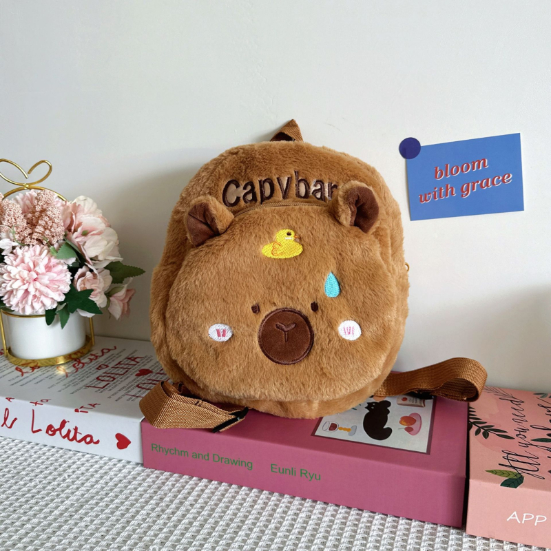 Детска плюшена раница с детски карикатурен стил за момичета, с цип, полиестерна подплата, пролет 2025