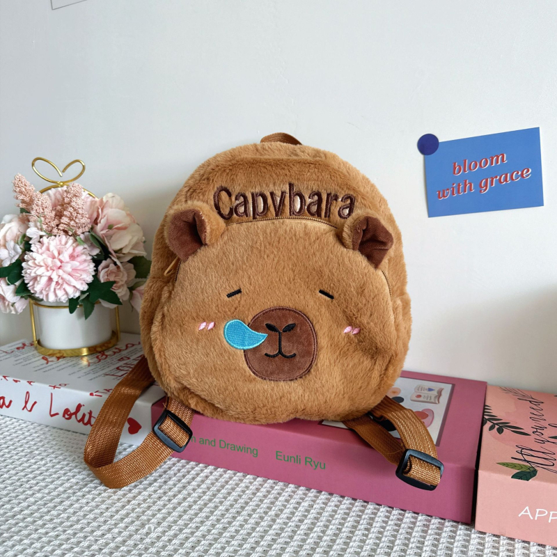 Детска плюшена раница с детски карикатурен стил за момичета, с цип, полиестерна подплата, пролет 2025