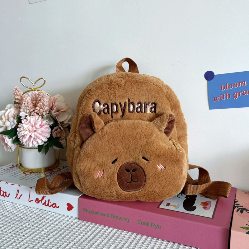 Детска плюшена раница с детски карикатурен стил за момичета, с цип, полиестерна подплата, пролет 2025