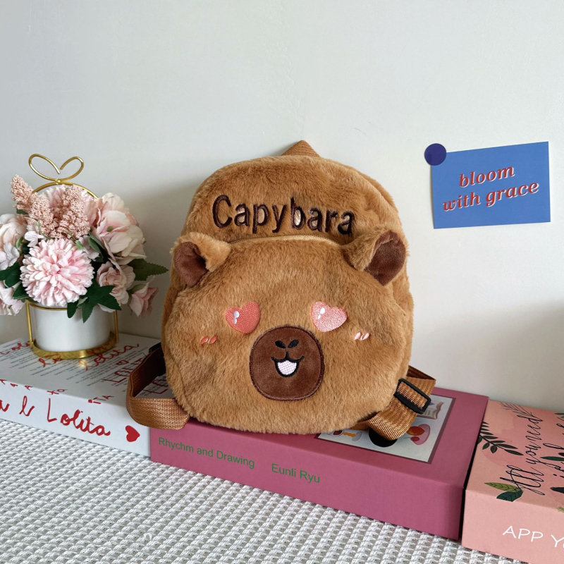 Детска плюшена раница с детски карикатурен стил за момичета, с цип, полиестерна подплата, пролет 2025