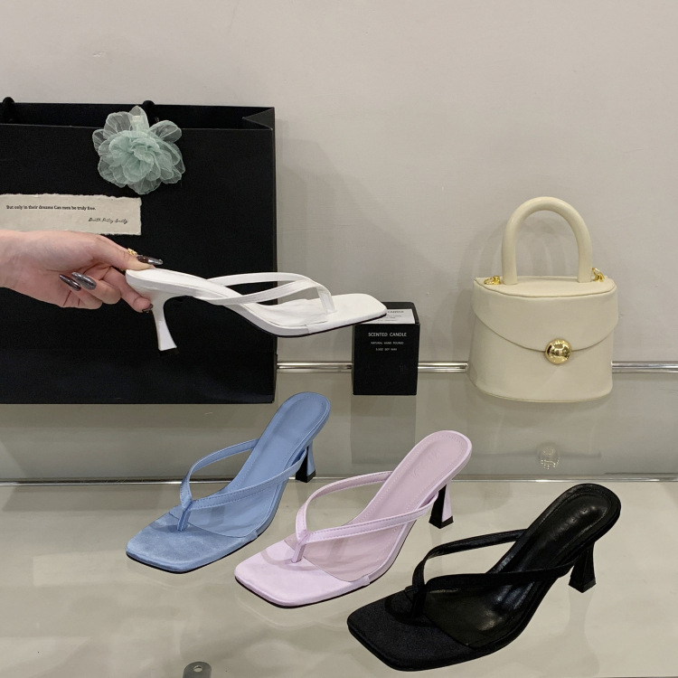 Високи сандали с квадратен нос, корейски стил — горна материя супер влакна, PU вътрешен слой, подметка гума, лято 2025