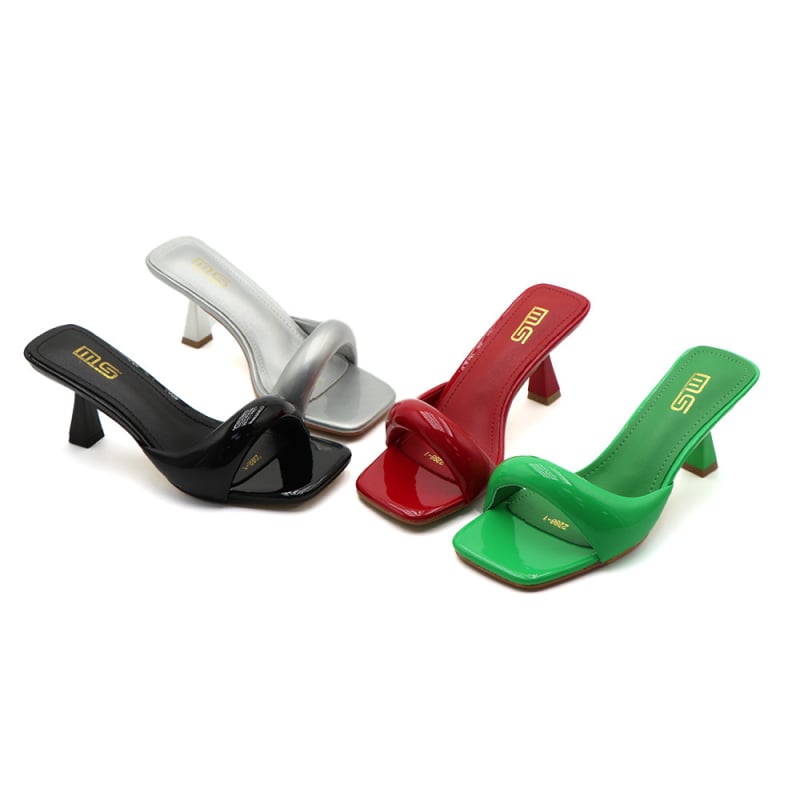 Дамски стилетни сандали с квадратен нос, MS – PU горна част, PU вътрешна подплата, каучукова подметка, лято 2024