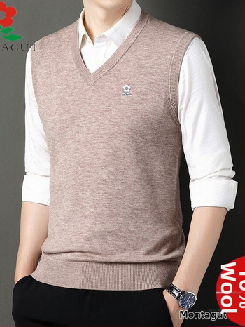 Мъжки V-образна плетена жилетка, Corduroy с Linen основа, Есен 2025