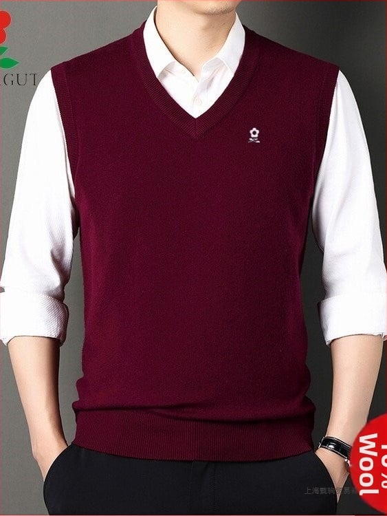 Мъжки V-образна плетена жилетка, Corduroy с Linen основа, Есен 2025