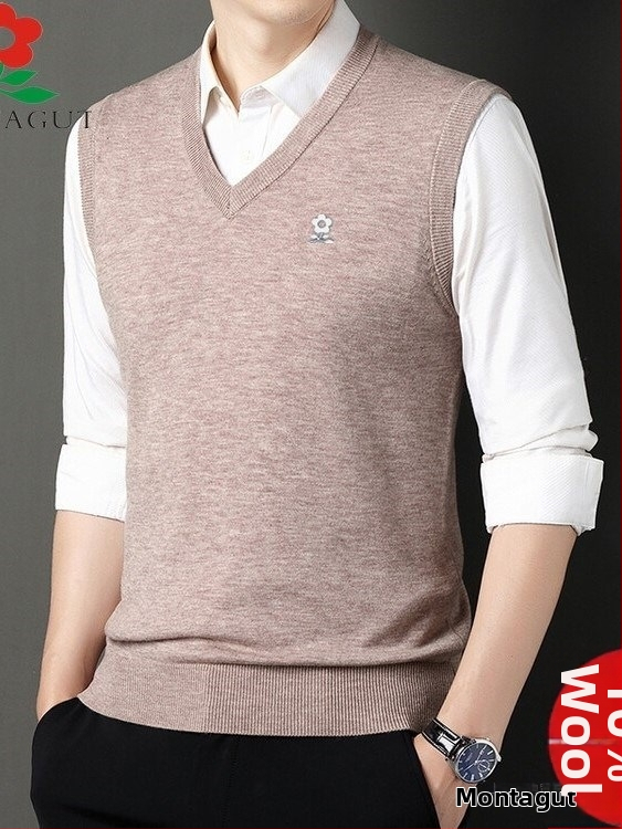 Мъжки V-образна плетена жилетка, Corduroy с Linen основа, Есен 2025