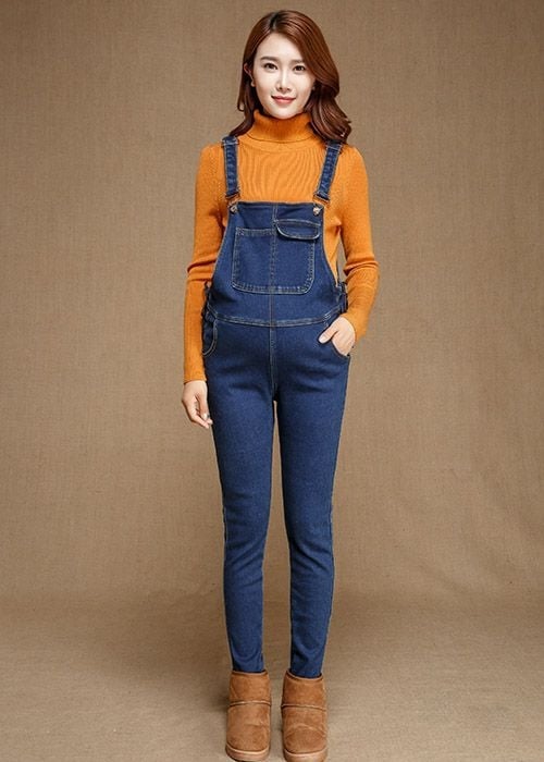 Trudničke traperice s trakama za podršku trbuha, flis podstava, zimska debljina, dugačke, 80% pamuk