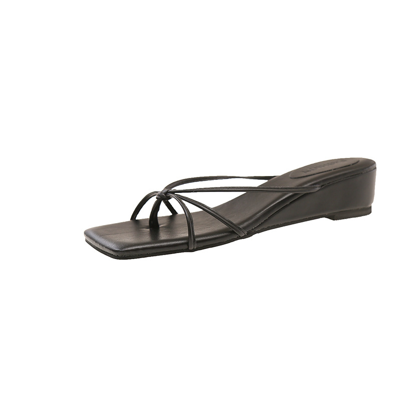 Ženske sandale na platformi s leopard printom, tanke naramenice, kvadratni vrh, PU gornji dio, gumeni potplat