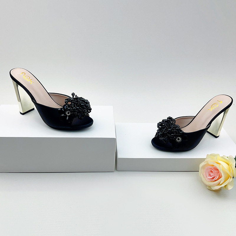 Baoxin Ženske otvorene prsti na visokim petama, rhinestones, stiletto potpetica, gornji sloj od super vlakna, gumena podloga